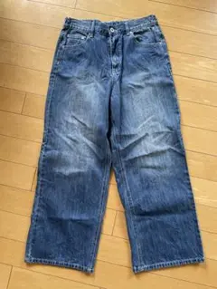 antique ワイドデニムパンツ ブルー　綿100%のサムネイル