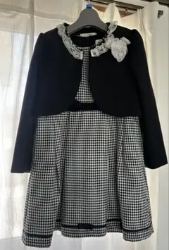 フォーマワンピース　黒白千鳥柄130cm