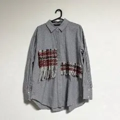 ZARA ストライプシャツ　フリンジ