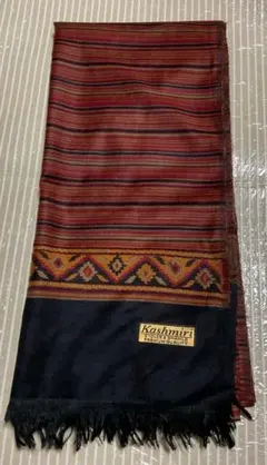 未使用品　インド　大きめ　ストール　ショール　Kashmiri 黒　レッド　茶色