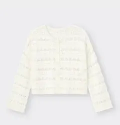 【GU】透かし編みカーディガン［長袖］ オフホワイト　Lサイズ