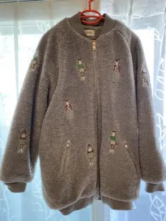 希少【MELANGE】ネコ 刺繍 ボアジャケット オーバーサイズ　グレー　F