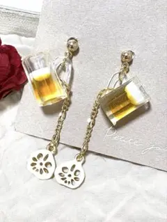 ビール大好きおつまみゆらゆらピアス2 レンコン　可愛い　ミニチュア