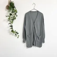 ［earth］Ｖネックラインカーディガン（F）ボタン付き モスグリーン 薄手