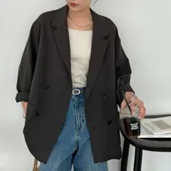 ディスコート【ユニセックス】テックリネンビッグシャツジャケット チャコール M