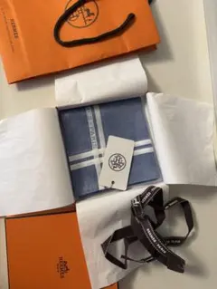 HERMES 【新品】カレ タオル ステアーズ ブルー 箱リボンショッパー