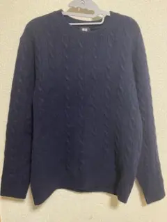 UNIQLO ネイビー ケーブル編み ニット L