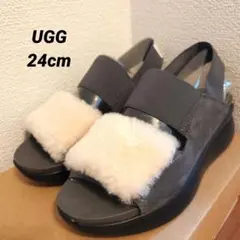 【美品】アグ　24cm　サンダル　ファー付き　春夏　秋口まで