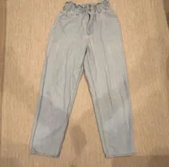 ライトブルー ウエストゴム デニムパンツ ストレートパンツ