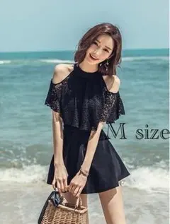 黒いレースオフショルダー水着 Mサイズ