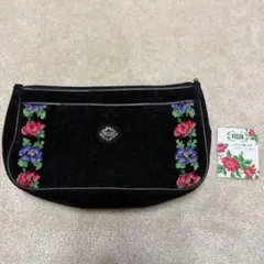 FELIER 花柄刺繍 ポーチ 黒