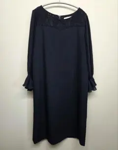 Feroux エレガンスプリーツスリーブドレス ネイビー