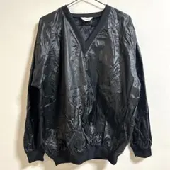 Vネックナイロンブルゾン　ヤッケ　黒ブラック　スポーツ　ウインドブレーカー　XL