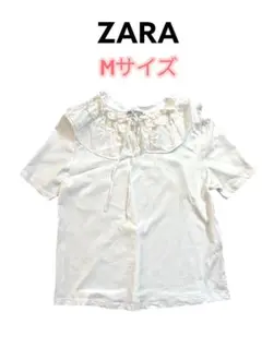 ZARA フリル襟付き ホワイトカットソー Mサイズ