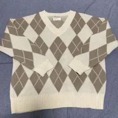 チェック柄 ニット セーター スクールニット クリーム色 monocode