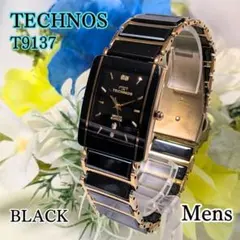 良品 TECHNOS メンズ腕時計ブラック 3Pクリスタル セラミック スイスのサムネイル