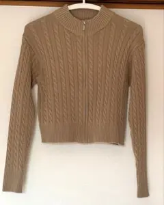 GU ケーブルフルジップセーター(ベージュ・M）