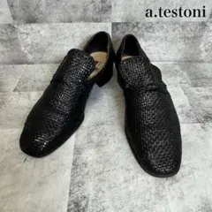 a.testoni　アテストーニ　レザー編み　ローファー　黒　8　イタリア製