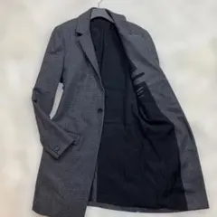 極美品オールセイエンツ チェスターコートグレンチェックイタリア製 ダークグレーM