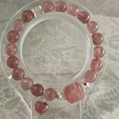 【天然石ブレス】ストロベリークォーツ×ストロベリークォーツ×取り外し可能チャーム