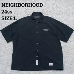 NEIGHBORHOOD♦24SS 日本製 ロゴ刺繍 半袖 トラッドシャツ 黒Lのサムネイル