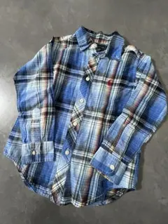 ラルフローレン　長袖シャツ　チェックシャツ　4/4T 110 青系