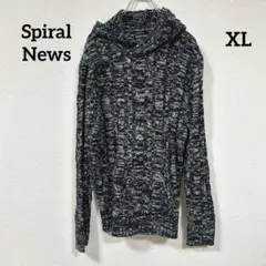 Spiral News フード付きニットセーター ミックスヤーン 混色