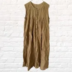 無印良品 ノースリーブ ワンピース ミモレ丈 タック入り ギャザー フレア 無地