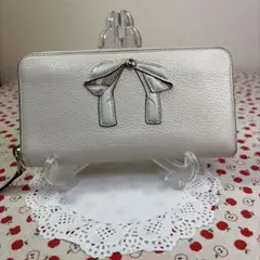 【美品・希少】COACH コーチ 長財布 リボンモチーフ アイボリー ボウ
