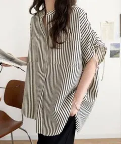 ストライプ柄 袖ドロストシャツのサムネイル