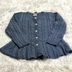 【美品】petit mainケーブル編みフリルカーディガン S くすみブルー