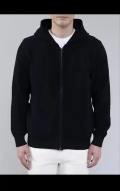 ファクトリエ　ニットパーカー　ネイビー