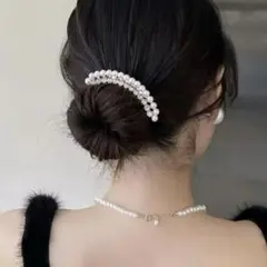 華やか✨かんざし パール ラインストーン ヘアコーム アーチ型 ピンクゴールド