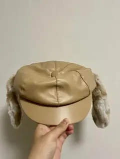 スヌーピー耳付きレザー帽