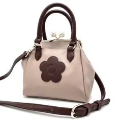 未使用級 マリークワント がま口 ハンドバッグ ショルダー 2way ベージュ