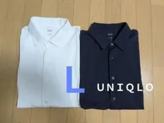 美品★ユニクロ　エアリズムコットンフルオープンポロシャツ　白　ネイビー　２枚組