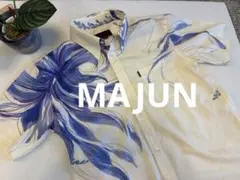 マジュン　かりゆしウェア 半袖シャツ ボタンダウン青　Mのサムネイル