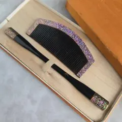 アンティーク　鼈甲　櫛　笄　金蒔絵　螺鈿細工　在銘　髪飾り　和装小物　A5