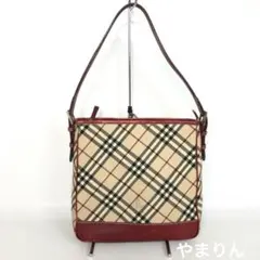 Burberry バーバリー ノバチェック ショルダーバッグ ベージュ 赤 本革