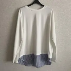 【シューラルー】白色長袖トップス Mサイズ ストライプ裾