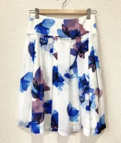 BANANA REPUBLIC タックプリーツフレアスカート 水彩柄　シフォン