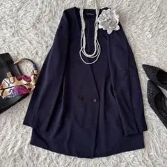 美品♡ロートレアモン ノーカラージャケット ネイビー ビジネスのサムネイル