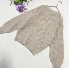 【グローバルワーク】ワッフル編みニット　セーター　ベージュ　S ゆったり