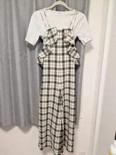 snidel フリル付き チェック柄サロペット オールインワン