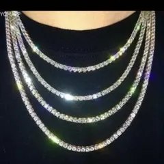 最新作CZダイヤモンド シルバー テニスチェーン高級ネックレス