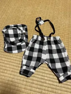 チェック柄ロンパース・帽子セット