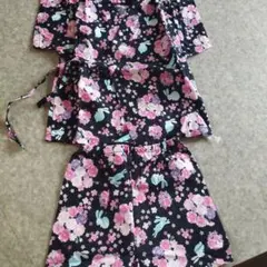 ベビー女の子女児用黒地桜ウサギ柄甚平80cm