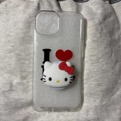 iPhone14ケース キティちゃんグリップ付き