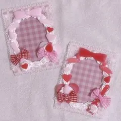 ホイップデコ トレカケース ペア ガーリーリボン ピンク×赤 いちご ♡
