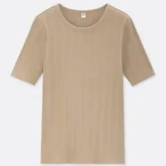 【人気商品】ユニクロ ランダムリブクルーネックT ベージュ S